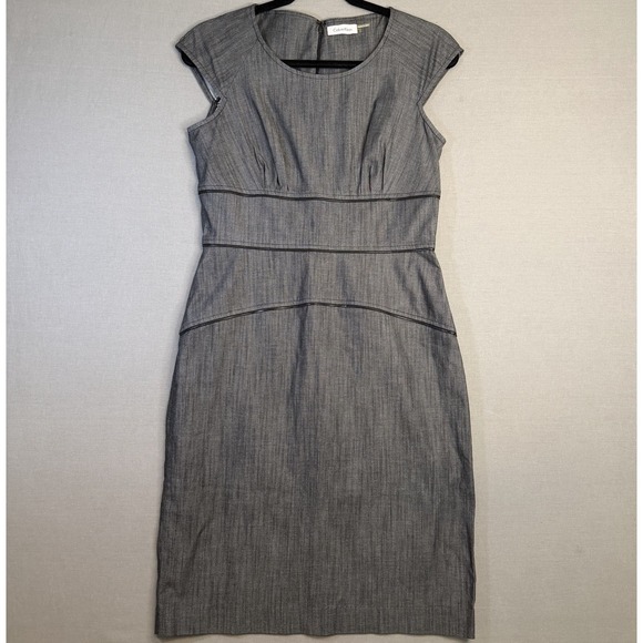 Calvin Klein Dresses & Skirts - Calvin Klein 6 Gray Solid Sheath Knee-Length Round Neck Cap Sleeve‎ Zip Dress